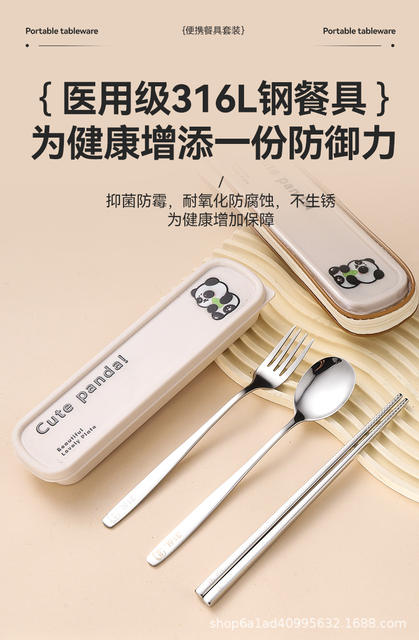 316 Stainless Steel Spoon, Chopsticks, Fork, Cutlery Set, Three-Piece Set, Portable Storage Box for Students and Office Workers detail 6