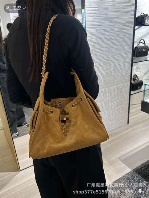 Cross-Border Wholesale 25C Hippie Hobo Genuine Leather Quilted Chain Bag Drawstring Bucket Bag Underarm 25Bag Single Shoulder Women's Bag detail 3