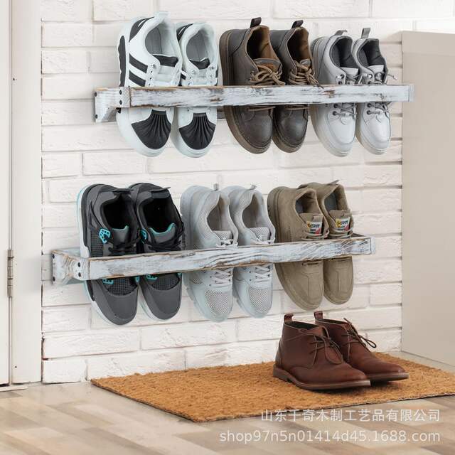 Wooden Wall-Mounted Shoe Rack Storage Shelf Hanging Shoe Organizer Entryway Shoe Storage Rack Wooden Shoe Rack detail 7