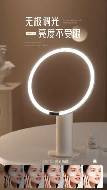 Led Makeup Mirror 2025 New Style with Light Fill-In Mirror Home Desktop Desktop Mirror Dressing Table Rechargeable High-Definition Mirror detail 4