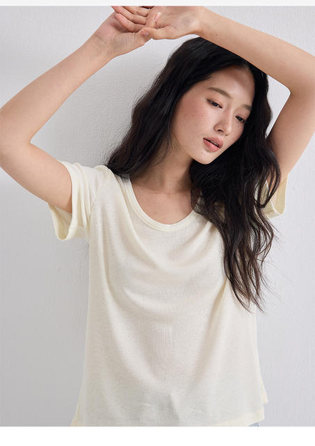Fenna Fu's New Spring and Summer Silk Base Shirt for Women, Lyocell Short-Sleeve Linen Slimming T-Shirt, Basic Style with a Cool Feel detail 12