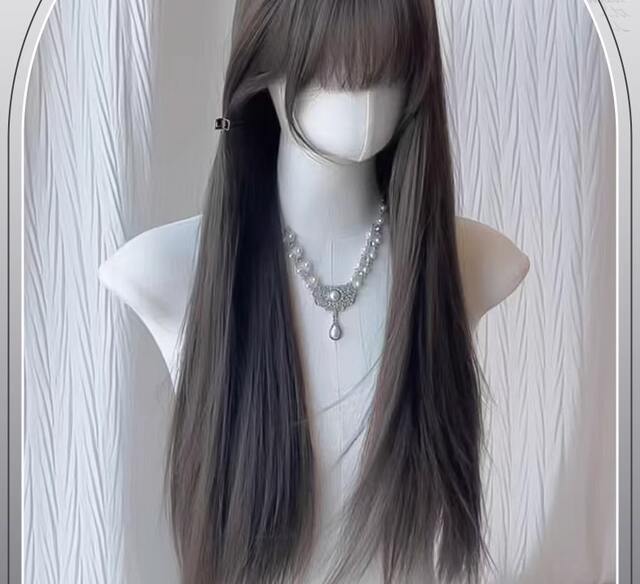 【Taro Milk Mist】Factory In-Stock Wig for Women, Long Straight Hair, Lolita Style, Thin High Crown, Milk Tea Color, Full Head Wig detail 2