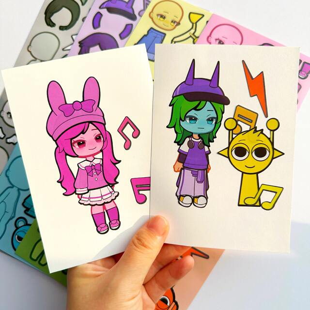Rhythm Box Sprunki Character Dress up Stickers Girls Boys Children's Educational Face Changing Concentration Sticker Book detail 2