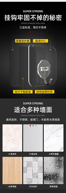 Transparent No-Drill Traceless Adhesive Hook for Wall Hanging Behind the Door, Acrylic Coat Hook, Strong Bathroom Hook Ff detail 4