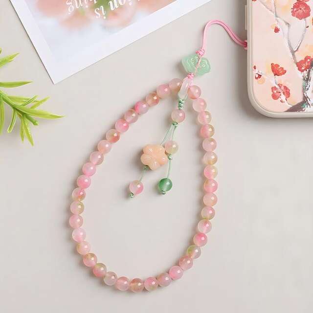 Girl's Favorite Peach and Peach Blossom Cloud Mobile Phone Lanyard, Exquisite High-End Wrist Beaded Phone Chain Pendant Accessory detail 2