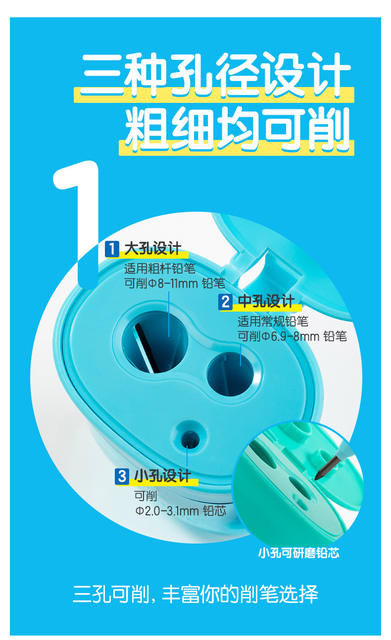 Deli Children's Pencil Sharpener Three-hole Pencil Sharpener Pencil Sharpener for Primary School Students Kindergarten Portable Multifunctional Pencil Sharpener detail 5