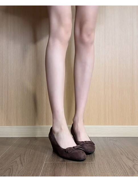 Sheepskin Version~ Gentle and Versatile Bow-Knot Round-Toe Wedge-Heeled Shallow-Mouthed Single Shoes for Women, Comfortable Mary Jane Shoes for Daily Commuting detail 5