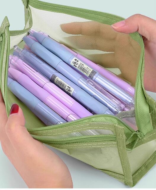 Transparent Mesh Double-Layer Pencil Bag for Kidsren, Men and Women, New Primary School Students, Large Capacity, High Appearance, Simple Subject Stationery Bag detail 8