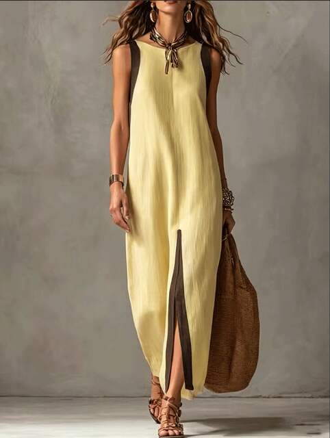 Amazon 2026 Cross-Border European and American Summer New Style Women's Casual Elegant Sleeveless Color-Block Split Dress detail 7