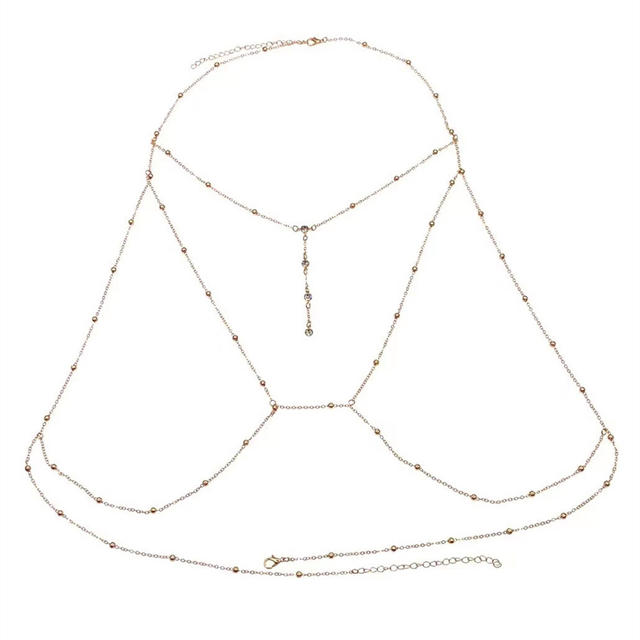 Fashionable Diamond Garden Bead Chain Body Chain Decorated with Sparkling Diamond Pendant Tassel Necklace Chest Chain Fashionable Women's European and American Trendy Chain detail 10