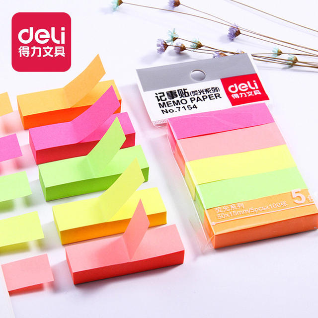 Deli Stationery 7154 Fluorescent Sticky Notes Colorfulful Notice Stickers 5 Colorfuls Handy Note Notes N Times Sticky Notes Paper