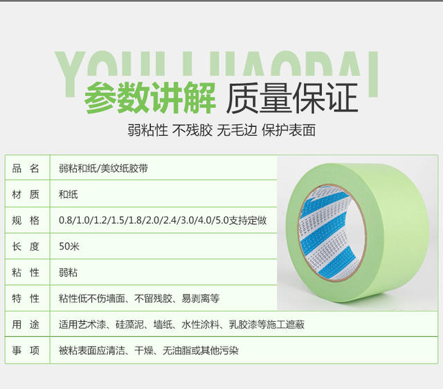 Weak sticky and paper masking tape wholesale green diatom mud latex paint spray paint masking low sticky American tape detail 8