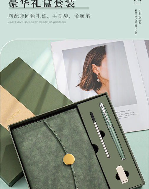 A5 Business Notebook Gift Box suit High Color Value Three Folding Round Iron Buckle Meeting Office Notepad Customizable detail 4