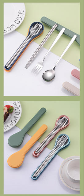 Cross-Border Stainless Steel Cutlery Set, Fork, Chopsticks, Spoon Set, Student Outdoor Camping Portable One-Person Dining Set detail 12