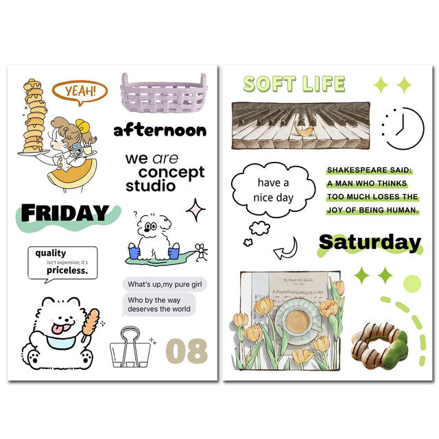 7 Pieces of 10*15cm Film-cut Stickers Korean ins Collage Material Weekly Record Diary Decoration Cross-border Wholesale detail 6