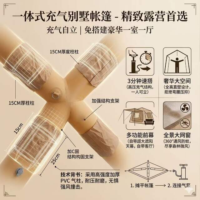 Outdoor Camping Inflatable Tent That Opens in One Second, Made of Oxford Cloth, Sun-Proof and Storm-Proof, Foldable Camping Tent in Stock detail 5