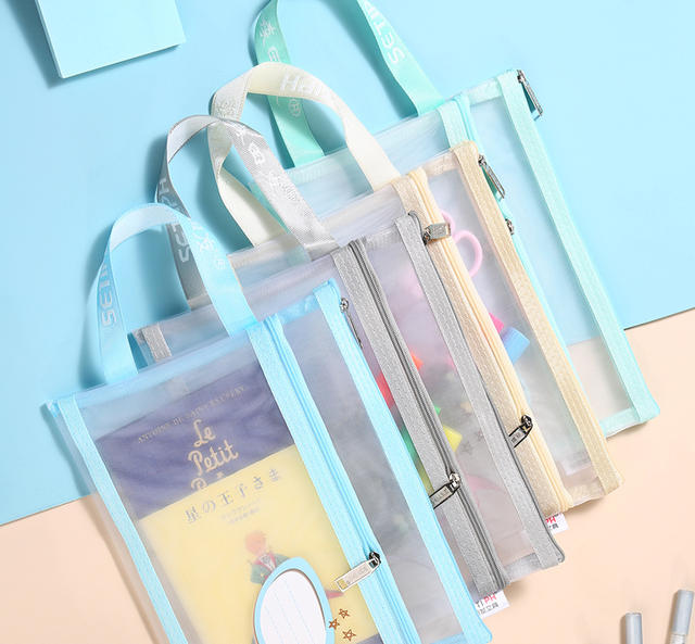 Morandi cartoon cloud A4 file bag transparent nylon gauze portable storage bag detail 7