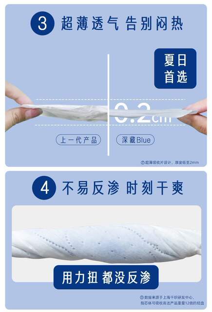 Sheyan Sanitary Napkins, Smooth and Soft, Made from Xinjiang Tianshan Cotton, Deep Blue Series, Ultra-Thin and Soft, Wholesale by the Box detail 11
