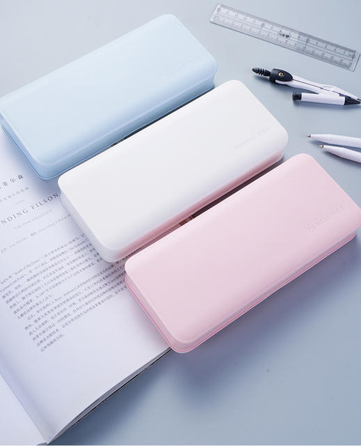 Macaroon stationery box handmade diy cream glue multifunctional plastic pencil box flip printed LOGO text detail 9