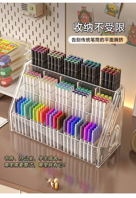 Pen Holder Watercolor Pen Large Capacity Acrylic Divided Pen Holder Book Desktop Brush Storage Rack Marker Pen Display Rack detail 7