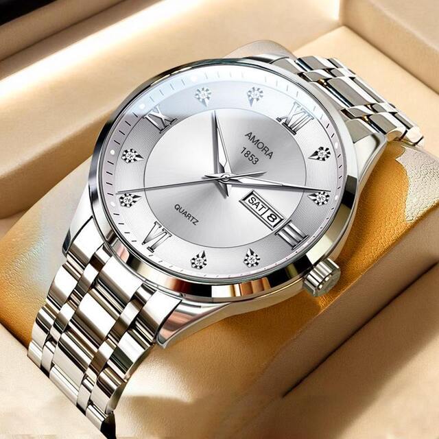 Classic Men's Watch Men's Business Quartz Men's Watch Large Dial Steel Strap Fully Automatic Non-Mechanical Watch Waterproof Gold detail 8