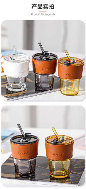 Free Shipping on Bamboo-Style Cups with Straws, Unique Beverage Coffee Cups, Instagram-Style High-Aesthetic Gift Cups, Glass Water Cups detail 12
