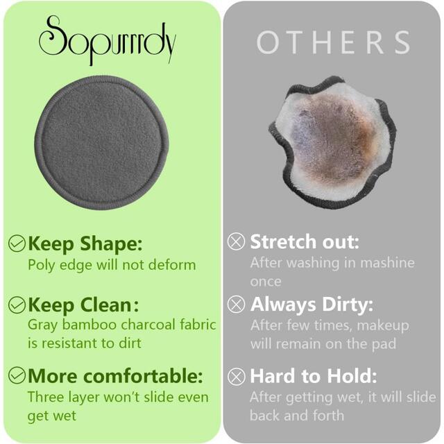 Manufacturer Wholesale Reusable Washable Makeup Remover Cotton Pads Two-Layer Facial Cleansing Pads Bamboo Charcoal Fiber Makeup Remover Pads detail 3