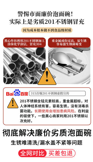 304 Stainless Steel Instant Noodle Bowl Student Dormitory Large Capacity Easy-To-Wash Instant Noodle Artifact Canteen Rice Bowl Lunch Box with Lid detail 6