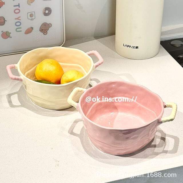 Double-Eared Soup Bowl, Snail Noodle Bowl, Instant Noodle Bowl, Baking Bowl, Ceramic Fruit Salad Bowl, Spicy Hot Pot Bowl, Home Dormitory detail 1