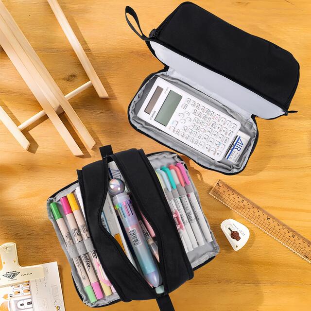 Four-Layer Double-Opening Windowed Cross-Border Pencil Case, Simple Large-Capacity Pencil Box, Multi-Functional Storage Student Solid Color Zipper Stationery Box detail 7