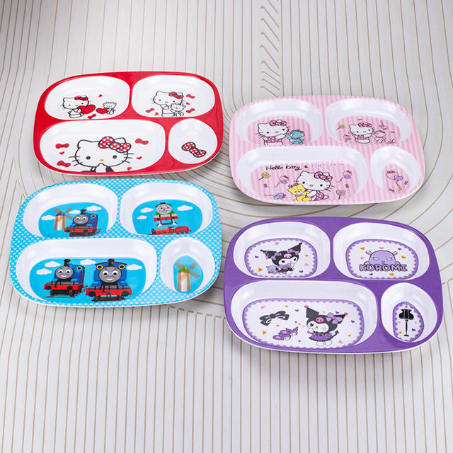 Children's Dinner Plate Separated Fruit Plate melamine Drop-resistant Tableware Set Cartoon Cute Kindergarten Baby Dining Plate detail 2
