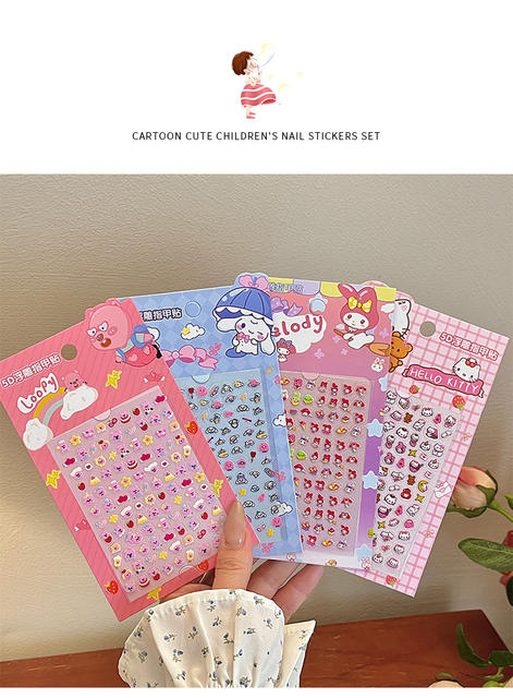 5D embossed nail stickers children's nail stickers childlike creative stickers stickers cartoon kulomi girl nail jewelry detail 1