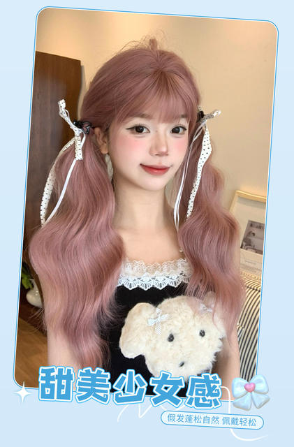 Xiaoyudang Wig Female Daily Popular Lolita Long Curly Hair Gray Pink Natural New Full Head Wig detail 5