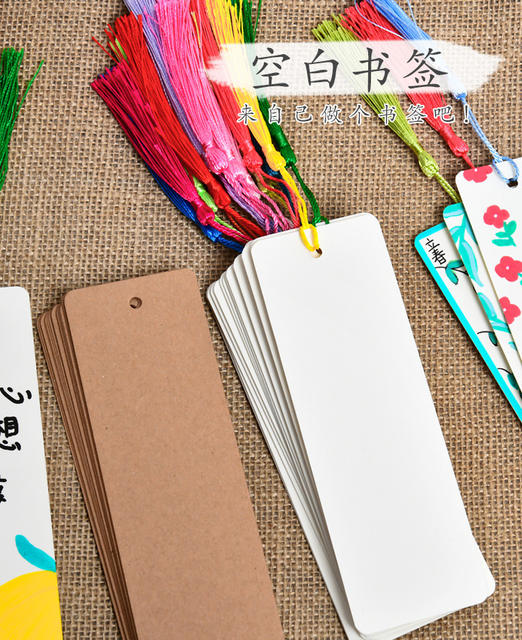 DIY Blank Bookmarks Paper Hand-Painted Craft Material Kit for Children to Make Kindergarten Cards with Tassels detail 1