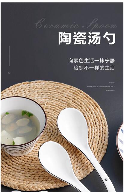 Ceramic Spoon for Home Use, Long-Handled Soup Spoon, Special Tableware for Serving Porridge, Kitchen Large Soup Spoon detail 1