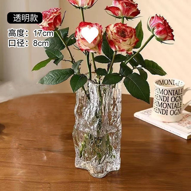 Free Shipping Vase, Glass Transparent Vase for Hydroponic Flower Arrangement, Light Luxury High-End Ins Style Large Mouth Desktop Flower Vase