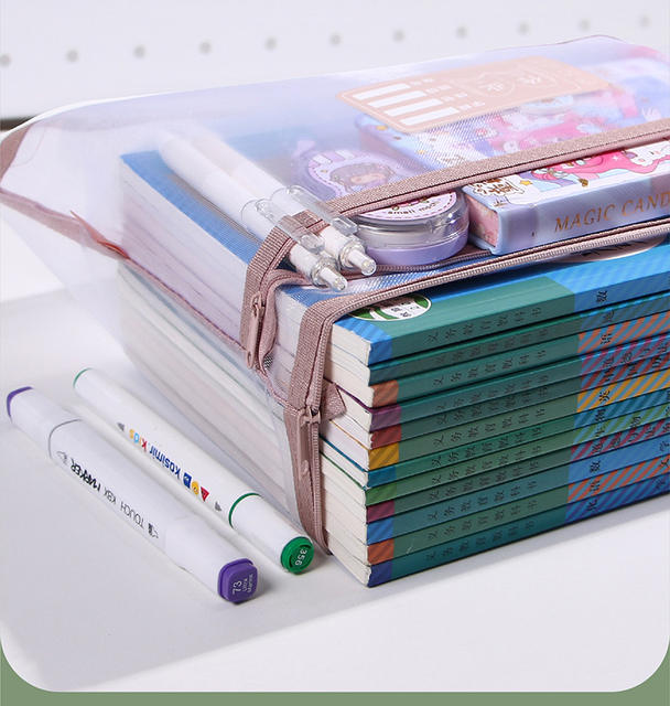 Transparent Mesh Subject Classification File Bag Zipper Double-Layer Large-Capacity Morandi Color Tutoring Bag for Primary School Students detail 6