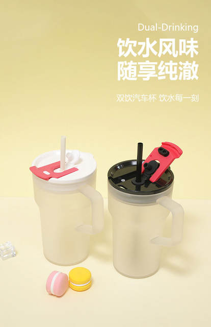 Creative High-Looking Double Drinking Straw Cup, Simple 22oz Single-Layer Plastic Car Cup, Girls' Office Daily Water Cup detail 4