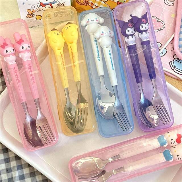 Student Gift Cartoon Sanrio My Melody Cute Portable Tableware Ins Style Stainless Steel Chopsticks and Spoon Set detail 2