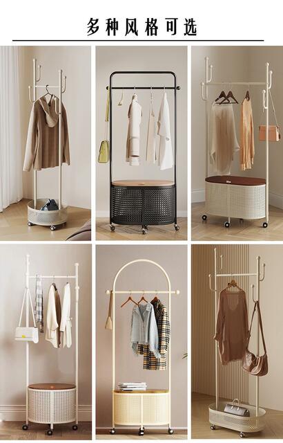 Floor-Standing Clothes Rack for Bedroom, Small Storage Rack with Dirty Laundry Basket, Movable Coat Rack detail 9