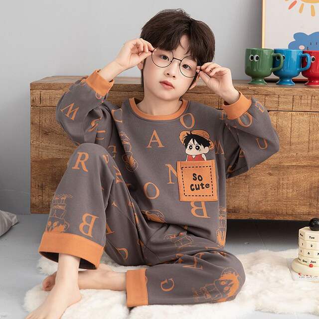 Children's Boys Pajamas Set 2025 Spring and Autumn New Cartoon Long Sleeves and Trousers Home Clothes for Middle-Aged and Teenagers