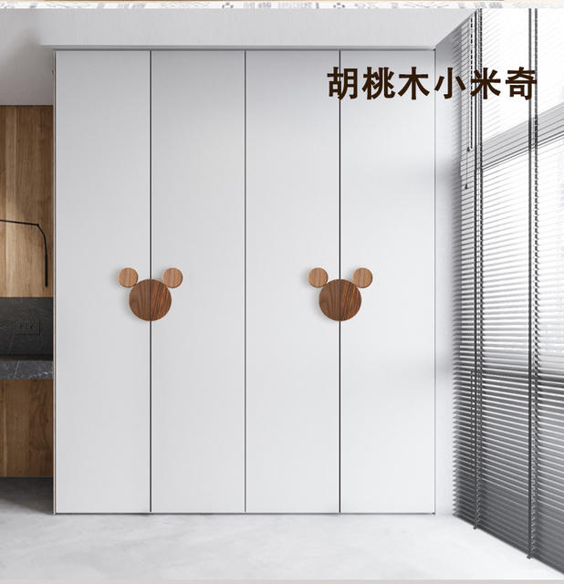 Mickey Children's Room Wooden Handle Drawer Furniture Cute Cartoon Bear Semi-Circular Wooden Wardrobe Door Handle detail 11