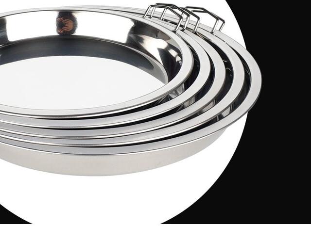 Food-Grade Stainless Steel Round Plate for Cold Noodles, Multifunctional Dish Plate, Thickened and Deepened, Available in Various Sizes, Flat-Bottomed Steaming Plate for Cold Noodles detail 8