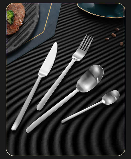 Stainless Steel Knife, Western-Style Fork and Spoon Cutlery Set, High-End American Industrial Style Matte Steak Knife, Dessert Knife detail 12