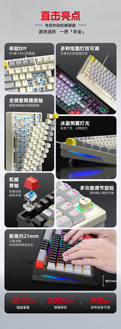T-Wolf Thunder Wolf T50 Mechanical Keyboard Green Axis Customized Wired Keyboard for E-Sports Gaming Rgb with Knob 98 Keys detail 7