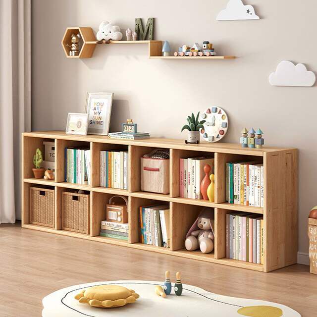 Grid Solid Wood Bookshelf Floor-Standing Combination Grid Cabinet Storage Cabinet Home Living Room Storage Cabinet Wall-Mounted Low Cabinet Bookcase detail 1