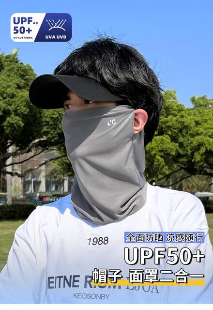 Ice Silk Cycling Sun Protection Mask for Men, Anti-Uv Mountaineering Full Face Veil, Men's Ice Sleeve Sun Protection Hat Set detail 1
