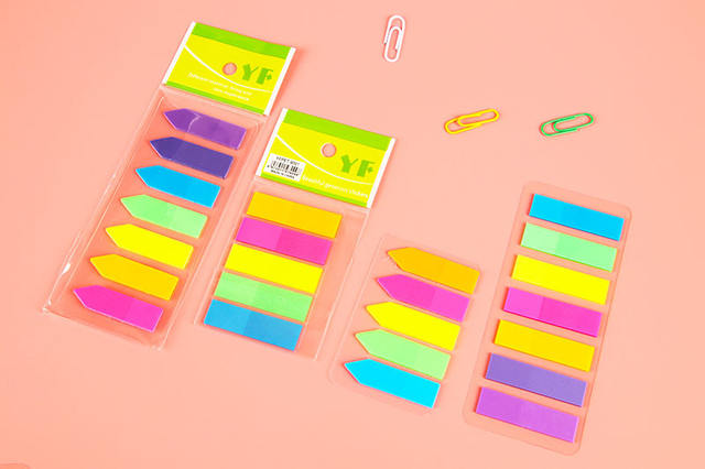 Pet Transparent Sticky Note Fluorescent Color Bar Index Sticker Student Self-Adhesive Waterproof Arrow Classification Label Sticker Wholesale detail 12