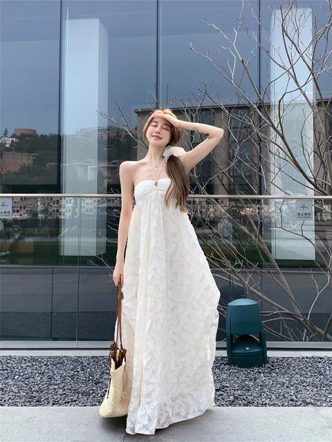 Real Price - Beach Vacation Style Backless Halter Dress, Beach Dress for Early Spring with Chest Pads, A-Line Dress, Pure Desire Hollow-Out Dress detail 11