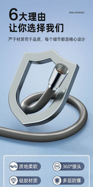 High-Pressure Silicone Shower Hose Integrated Universal Bathroom Shower Pipe Nozzle Large Diameter Shower Set detail 5
